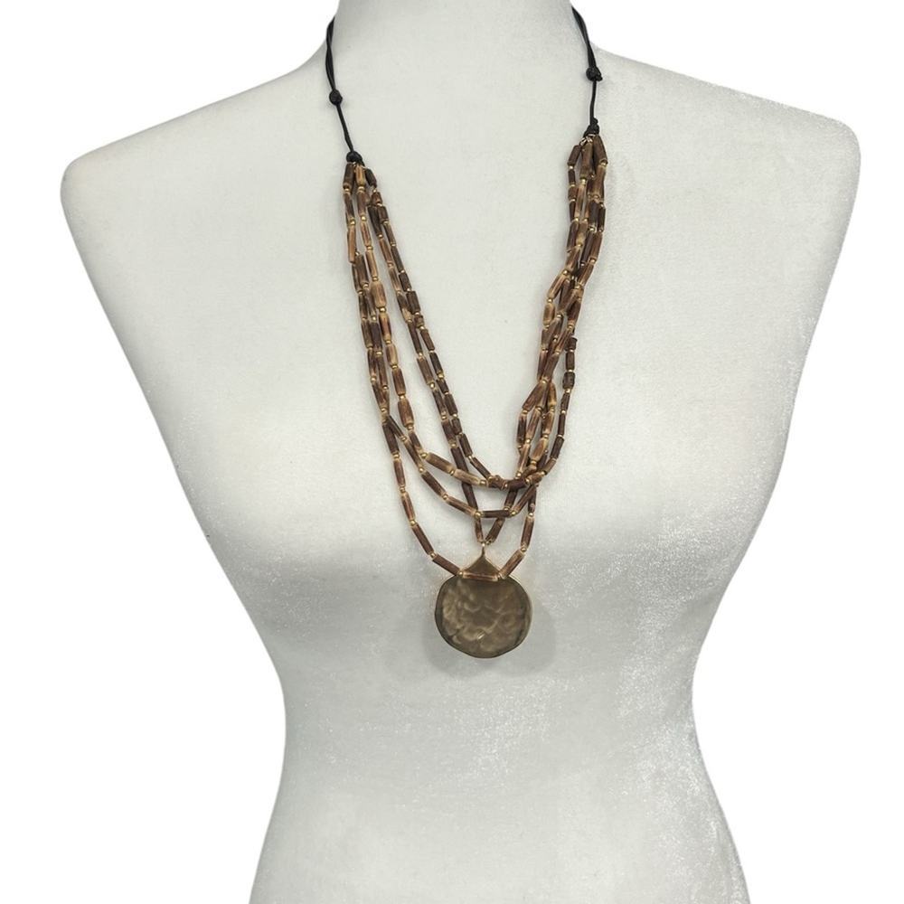J. Jill multi strand necklace with gold tone pendant 28”